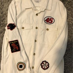 Urban Outfitters Mens Large long sleeve button up patch white collared shirt